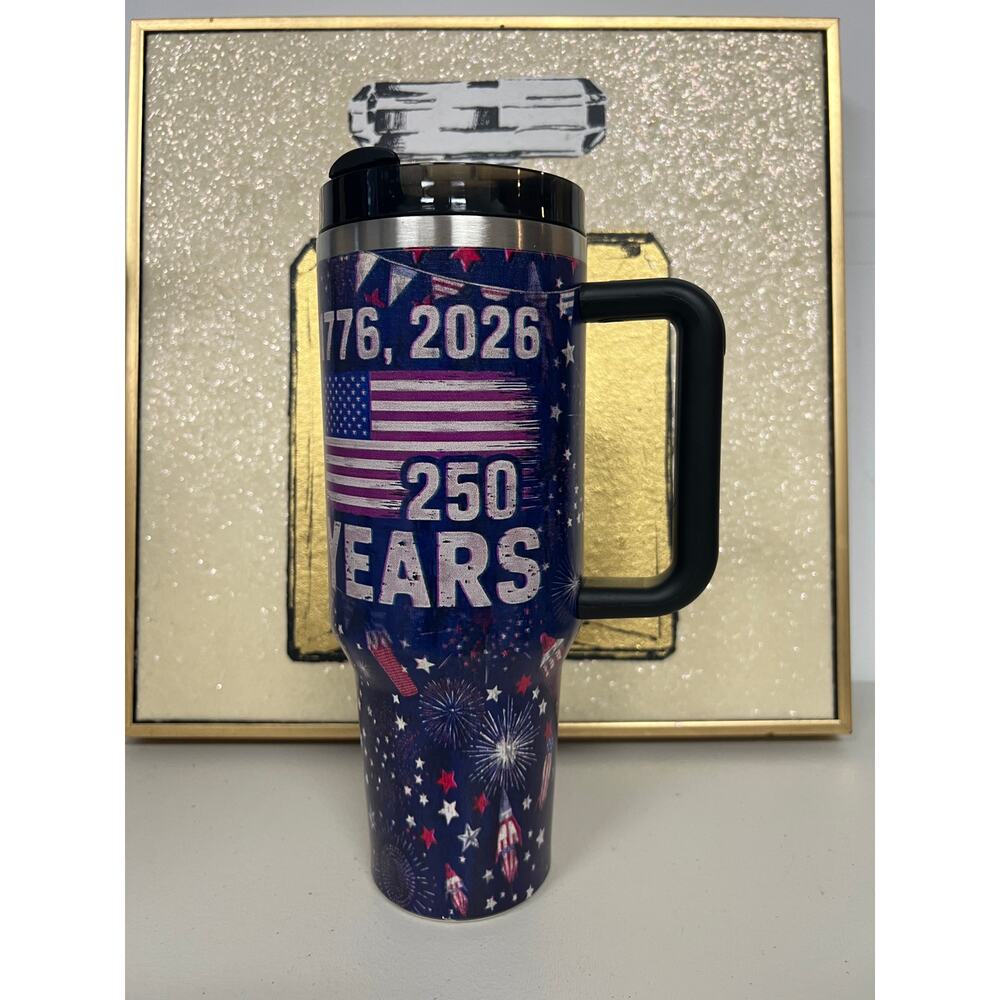America 250 Celebration 40oz Tumbler – Firework & Festive Bunting